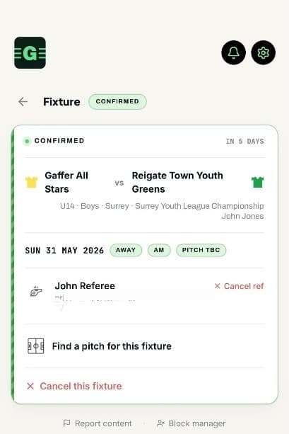 Manager fixture detail view