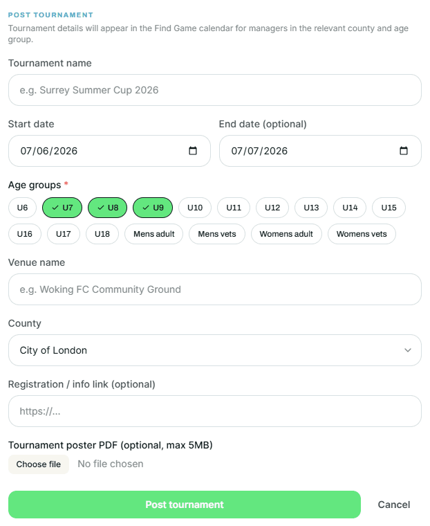 Post tournament form